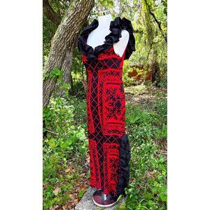 Vintage MAMO HOWELL Hawaiian Aloha‎ Red Tropical Floral Maxi Ruffle Dress 10?